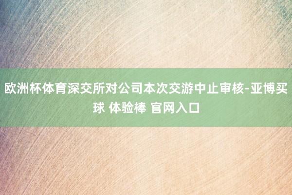 欧洲杯体育深交所对公司本次交游中止审核-亚博买球 体验棒 官网入口